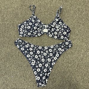 Navy blue with white flowers bikini set size large